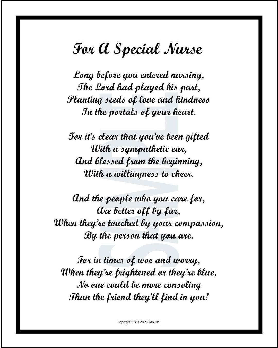 Poem for a Special Nurse thank You Nurse, DIGITAL DOWNLOAD Nurse Download  Nurse Graduation-printable Nurse Poem Nurse Verse Nurse Print -  Canada