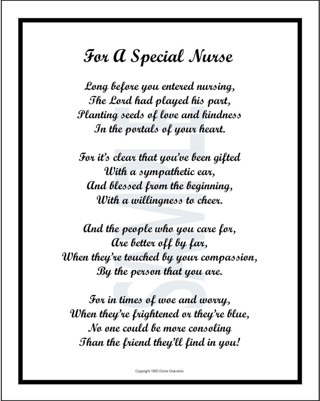 Poem for a Special Nurse thank You Nurse, DIGITAL DOWNLOAD Nurse Download  Nurse Graduation-printable Nurse Poem Nurse Verse Nurse Print - Etsy