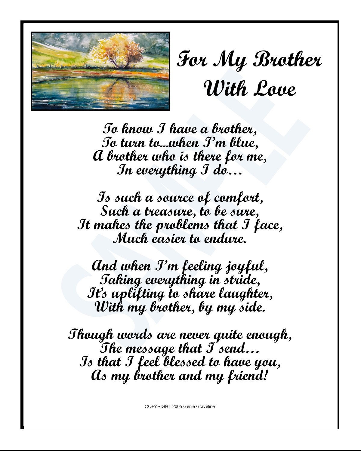 For My Brother With Love Brother Poem Brothers Birthday Etsy