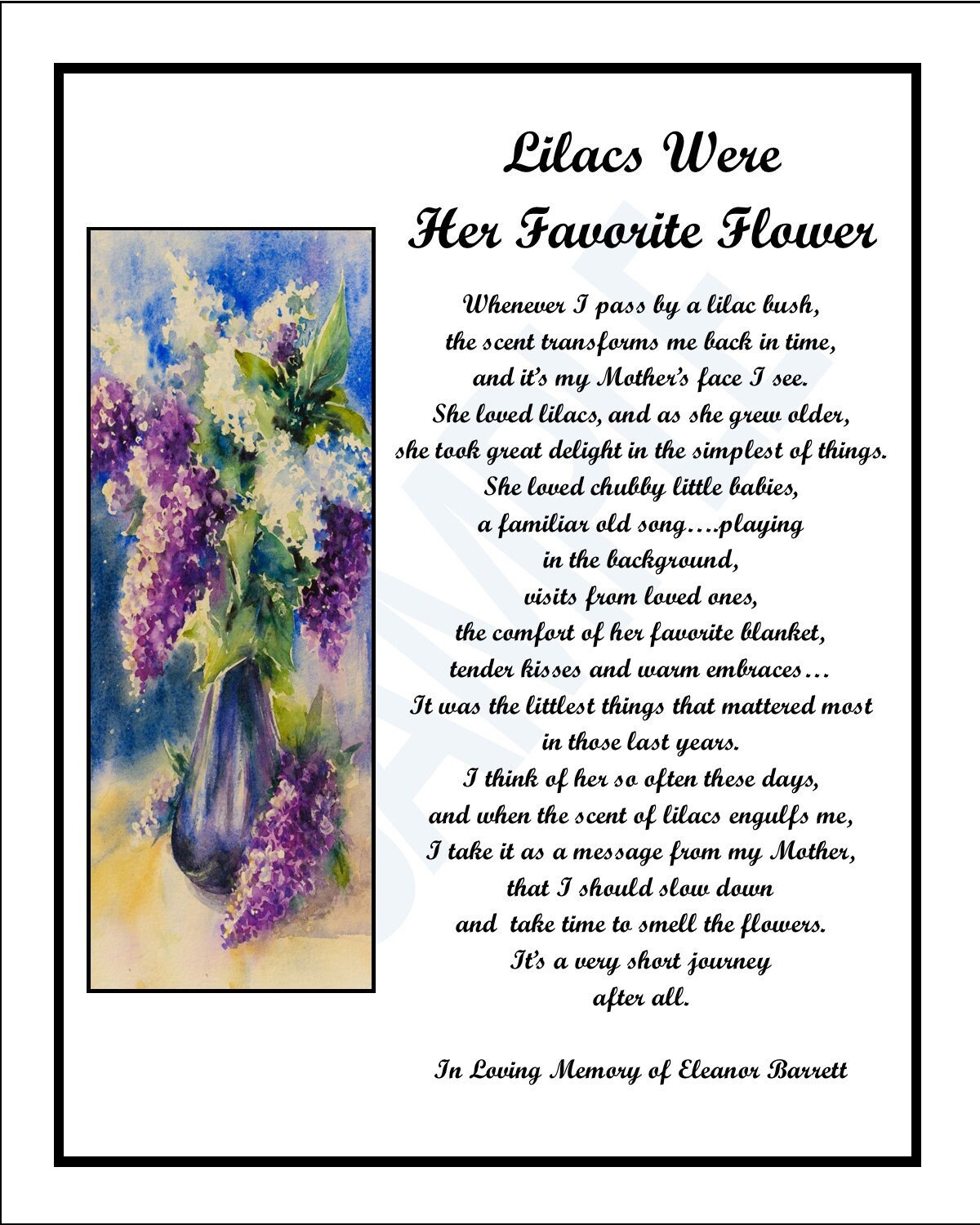 Lilacs Were Her Favorite FlowerWE PERSONALIZEDigital Poem Etsy