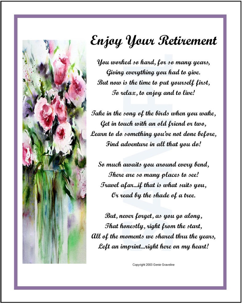 Retirement Poem, DIGITAL DOWNLOAD, Retirement Gift, Retirement Present