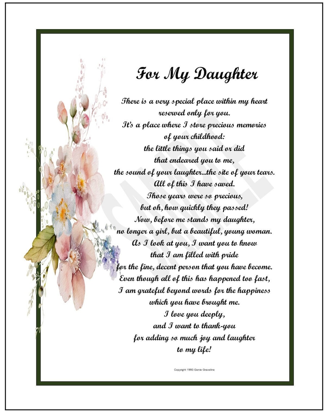 Poem for Daughter's Birthday, DIGITAL DOWNLOAD, My Daughter Print ...