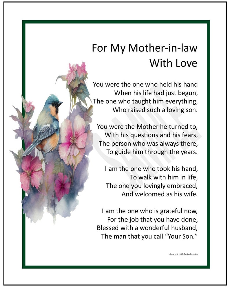 Mother in Law Birthday Gift Poem, Mother in Law 75th 80th Birthday ...