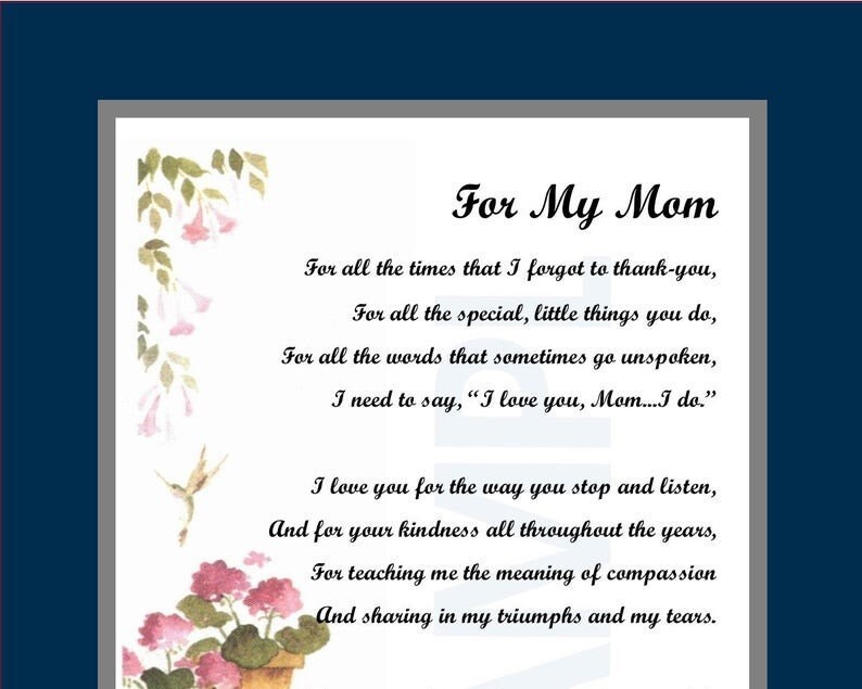 Printable Mom Poem, DIGITAL DOWNLOAD, Mom Appreciation, Mom Christmas ...