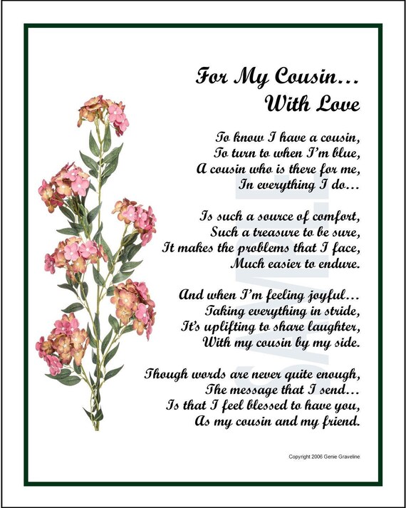 Cousin Poem DIGITAL DOWNLOAD Cousin Present Cousin Gift Etsy Canada