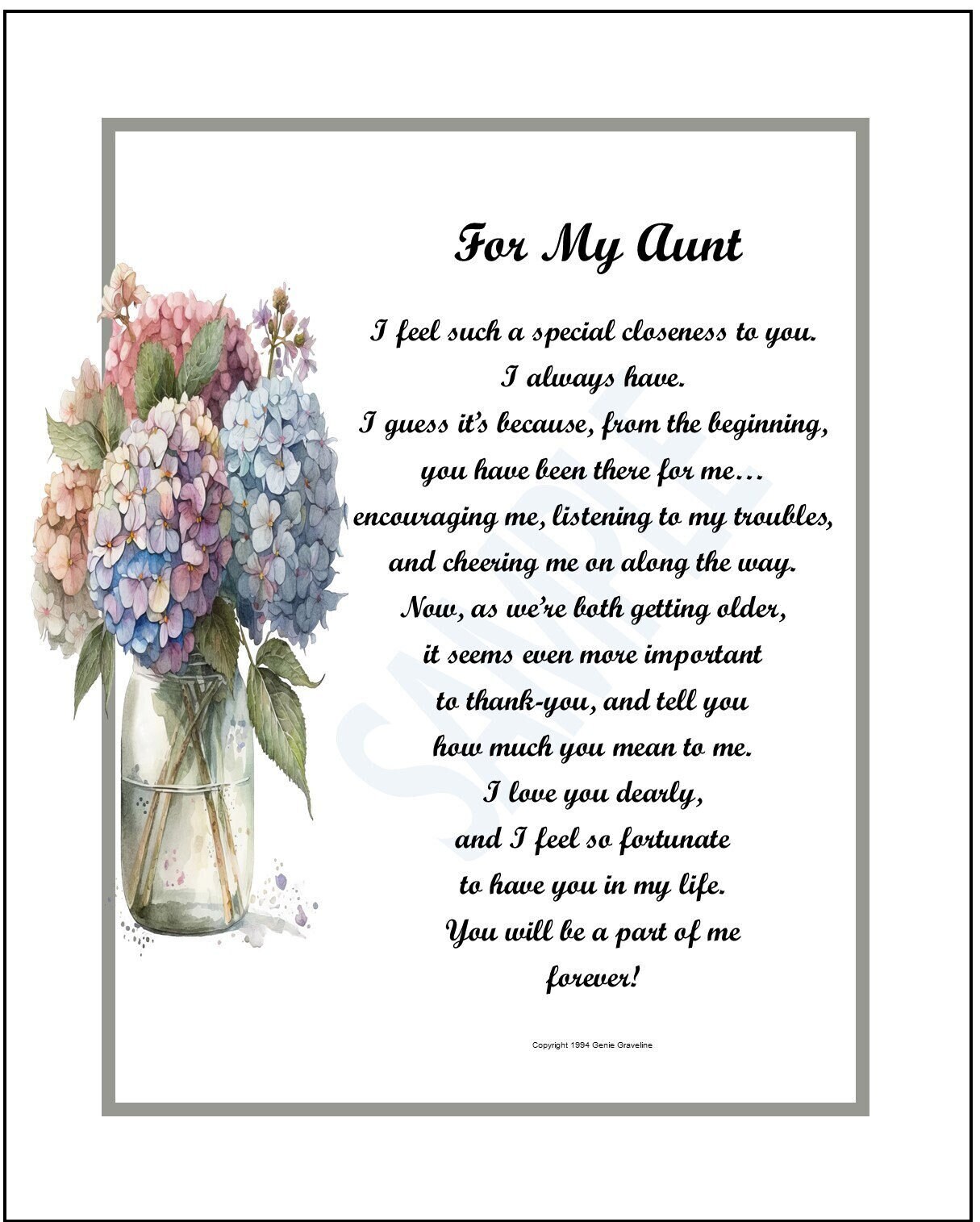 Aunt Digital Printable Sentimental Thank You Appreciation Poem Print For 60th 65th 70th 75th 80th 90th Birthday Or Christmas Gift Present,