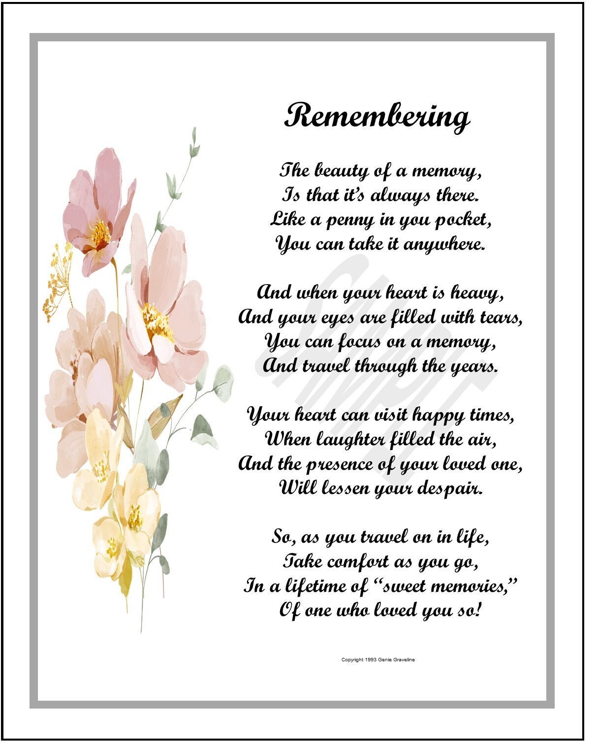 Mom Bereavement Poem UNFRAMED DIGITAL DOWNLOAD Dad Memorial