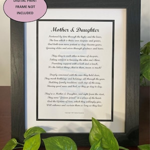 Mother Daughter Poem Verse Print, DIGITAL DOWNLOAD, Mothers Day Poem Gift Present,  Mother 60th 65th 70th 75th 80th Birthday Present Poem,