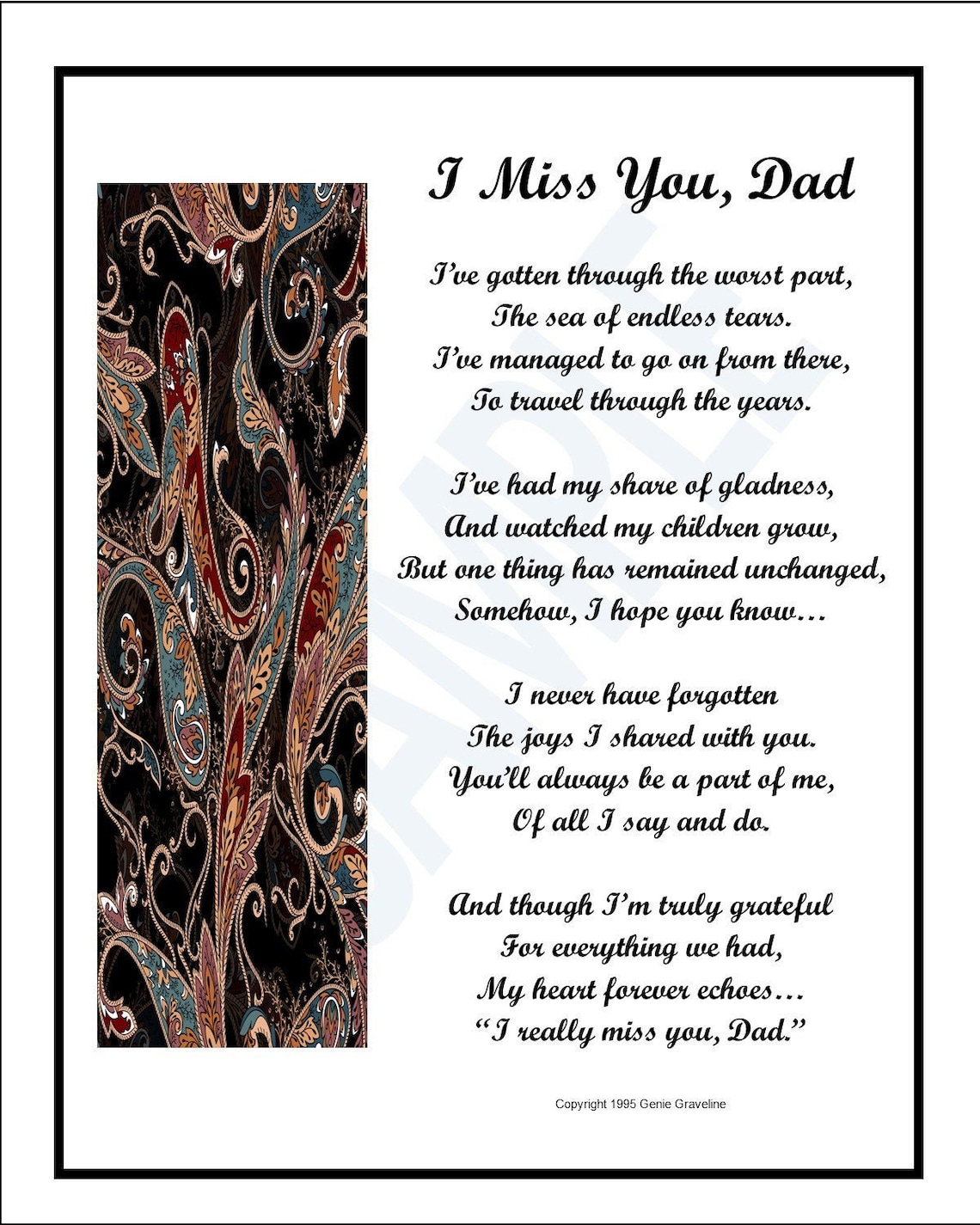 I Miss You Dad instant Download Memorial Poem Loss Of A Etsy