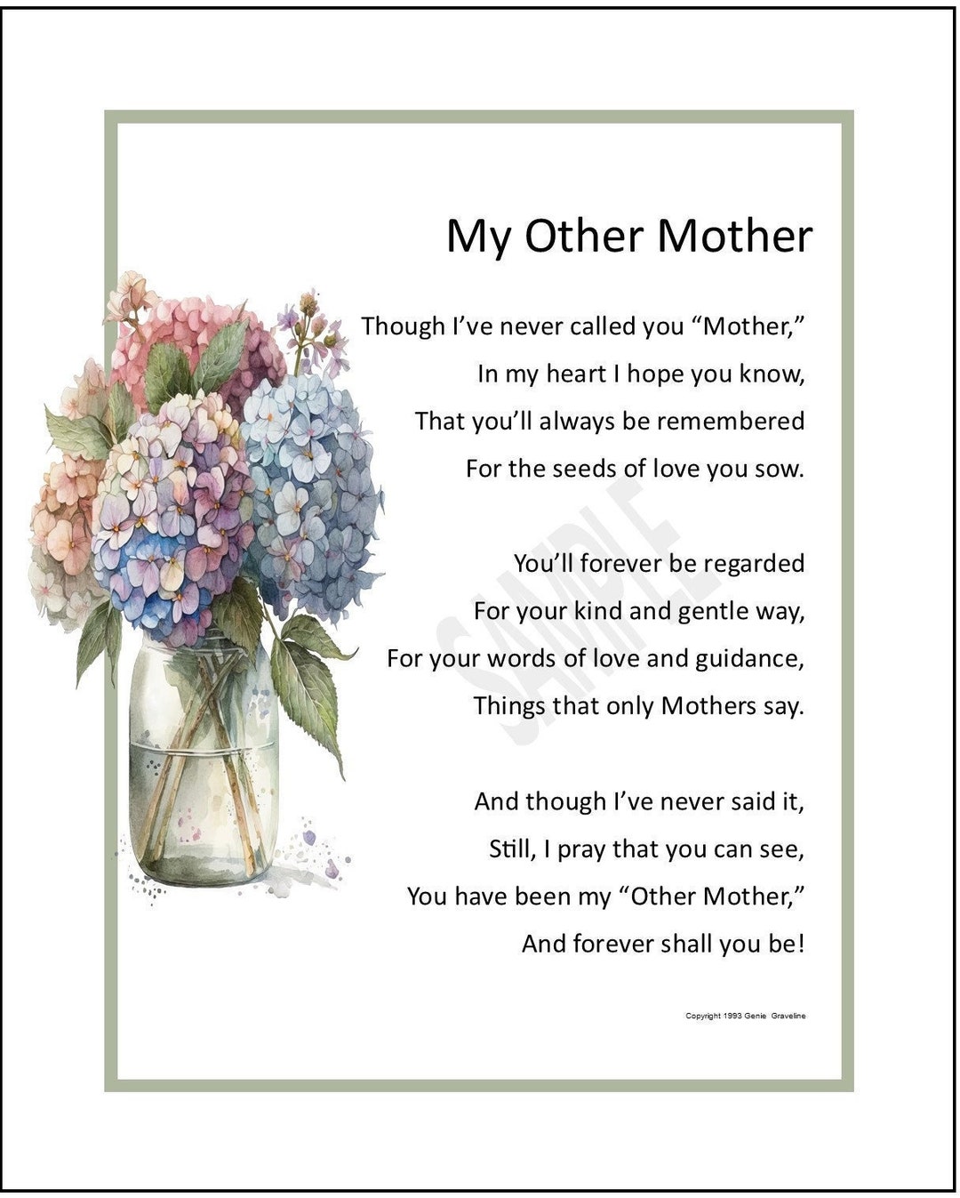 Poem for My Other Mother Other Mother Gift Present Gift - Etsy