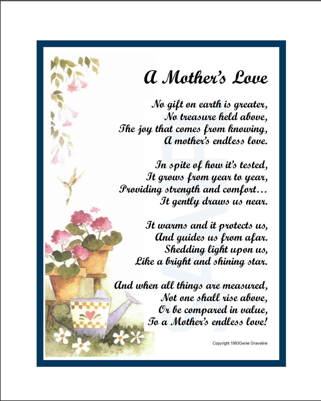 A Mother's Love DIGITAL DOWNLOAD Sentimental Mom Mother - Etsy