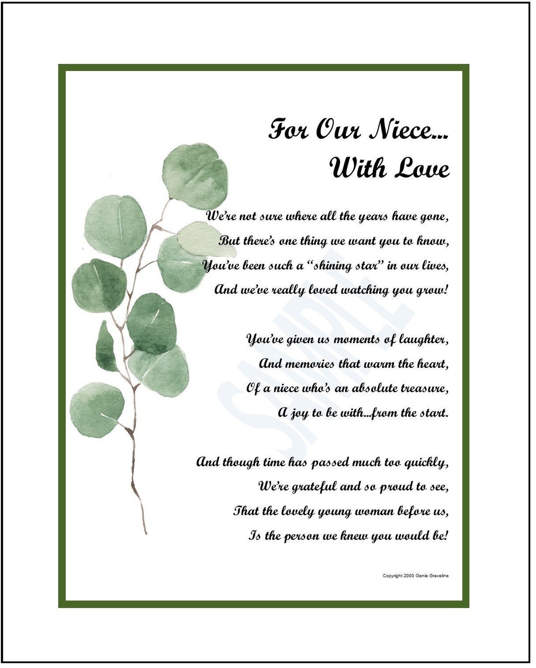 Niece Poem, DIGITAL DOWNLOAD, Niece Gift Present ,niece 18th 21st 30th ...
