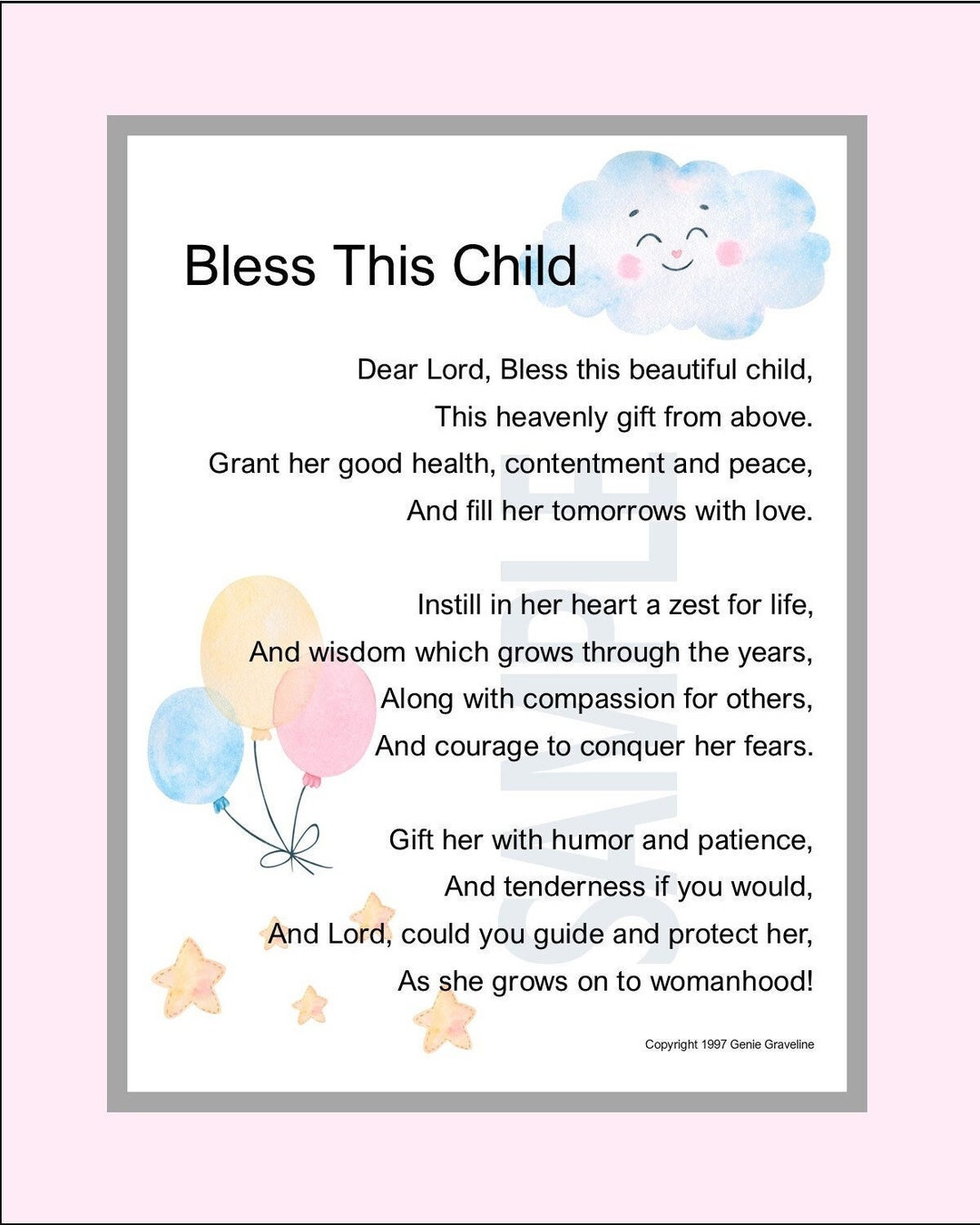 Baby Girl Blessing, DIGITAL DOWNLOAD, Baby Blessing, Baby Shower