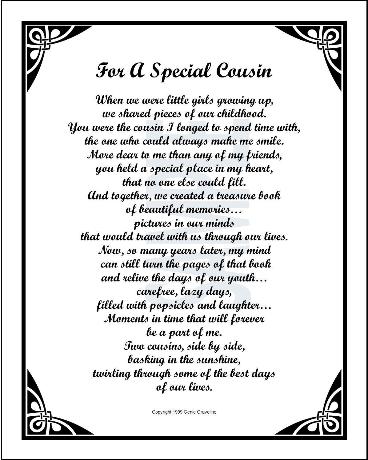 Poem for A Special Cousin-digital DOWNLOAD cousins Birthday Cousin Gift ...