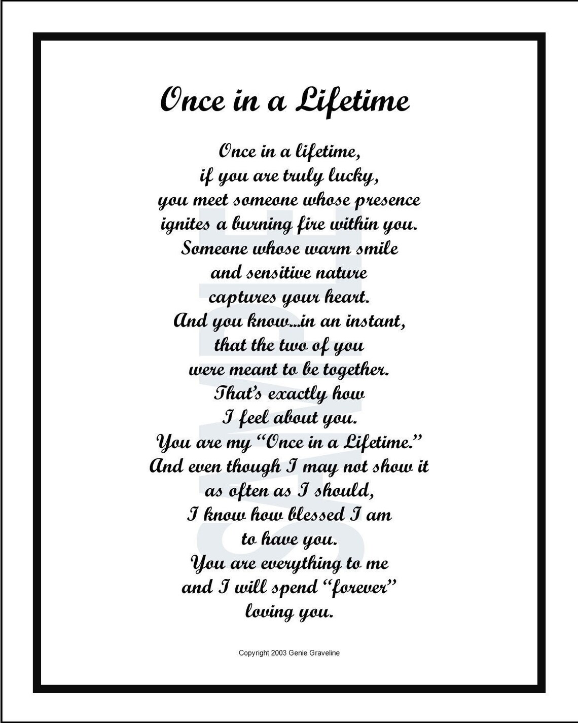 Once In A Lifetime DIGITAL DOWNLOAD love poem gift present image 1
