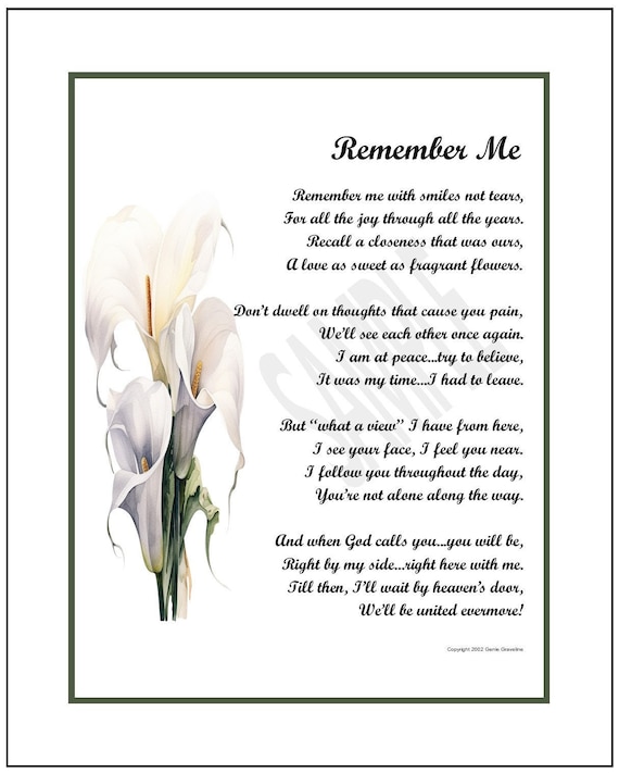 Remember Me, Loss Of Mother Father Son Daughter, UNFRAMED DIGITAL.