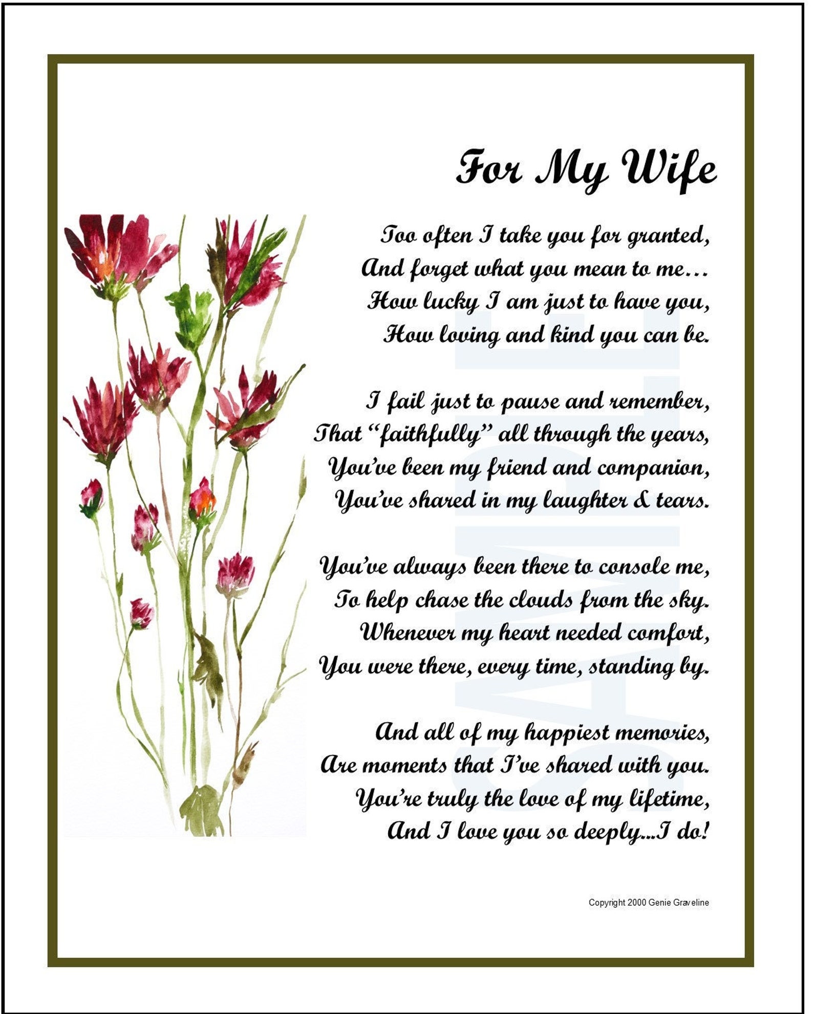 Poem for My Wife, DIGITAL DOWNLOAD, Wife Verse, Wife Print, Apology to ...