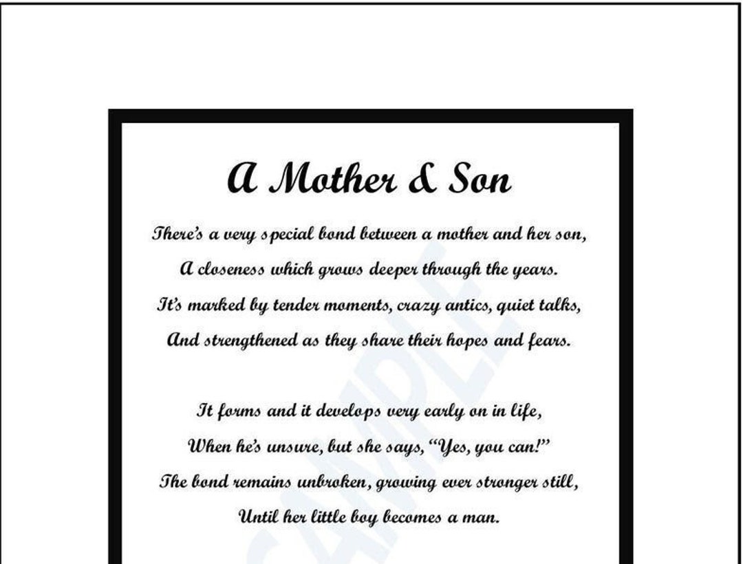 Mother Son Poem, DIGITAL DOWNLOAD, Mother Son Verse, Mother Son Print Saying, Mother's 60th 65th ...
