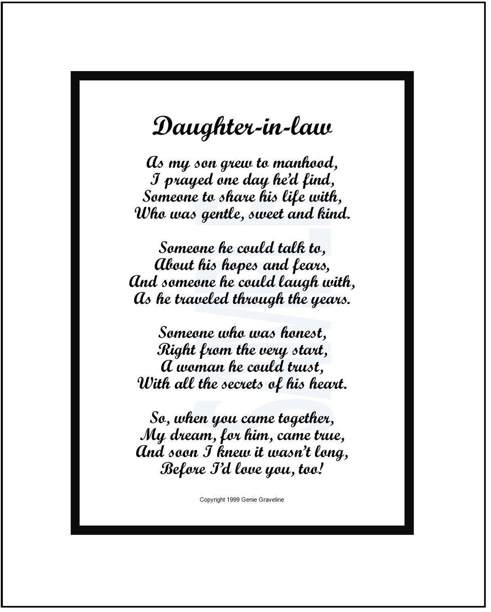 Poem for My Daughter in Law, DIGITAL DOWNLOAD, Daughter in Law Gift ...