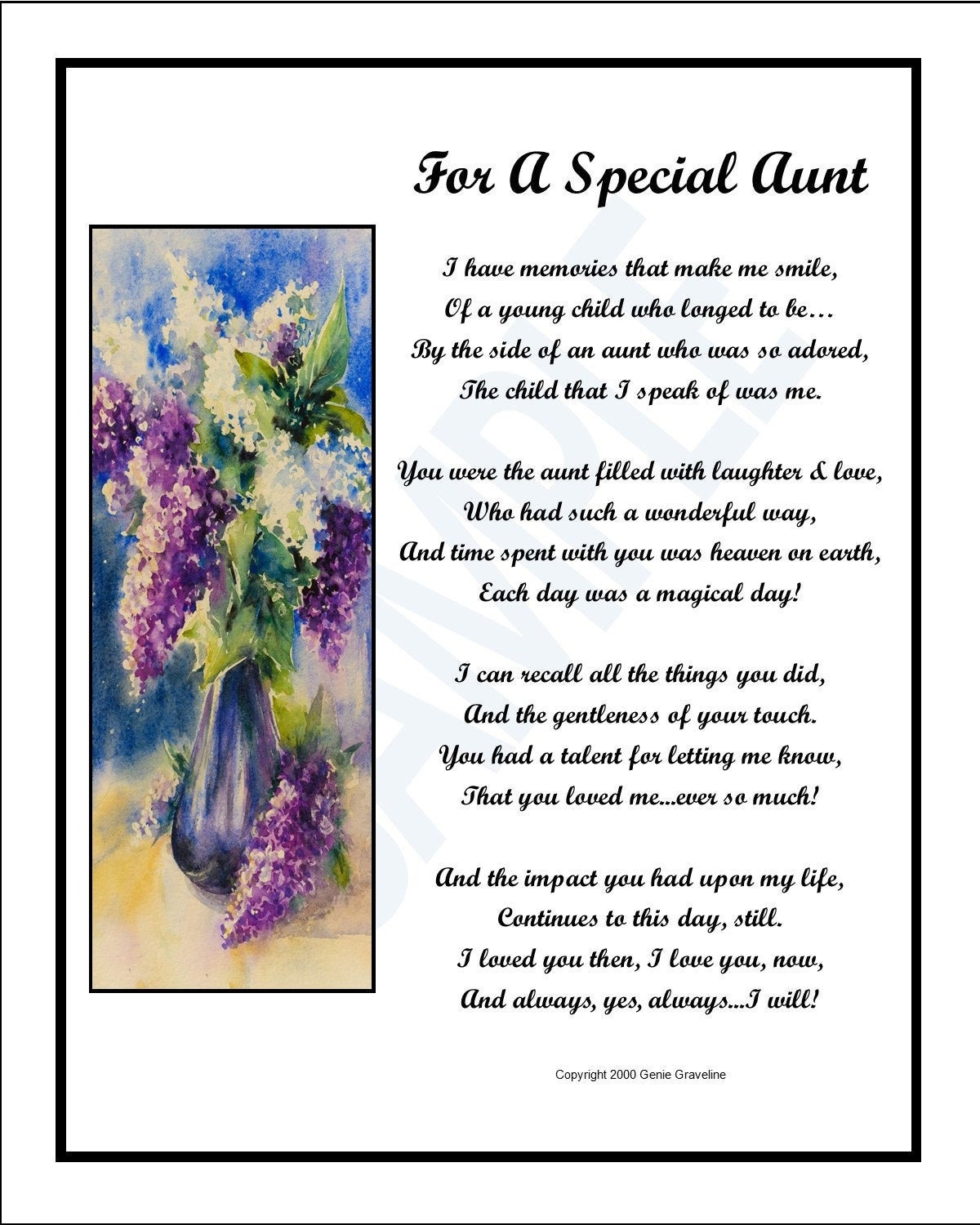 Poem for A Special Aunt DIGITAL DOWNLOAD Aunt Poem - Etsy