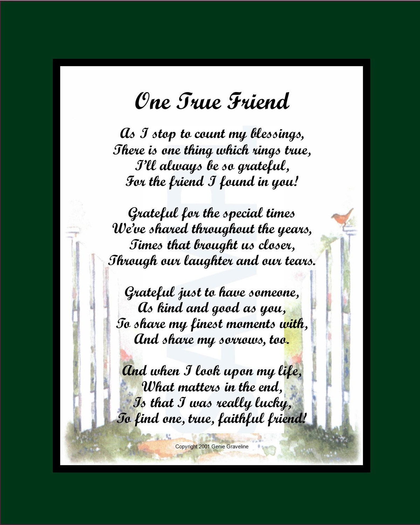 One True Friend UNFRAMED DIGITAL DOWNLOAD Best Friend Poem Etsy