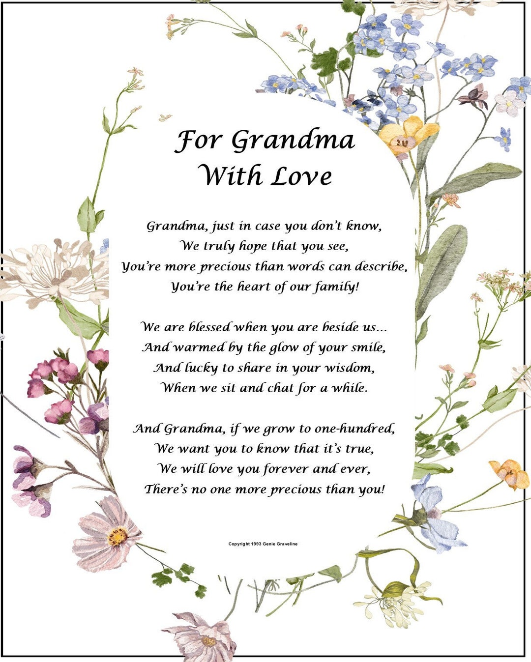 Grandma 80th Birthday Poem, Grandmother 75th Birthday Print, DIGITAL