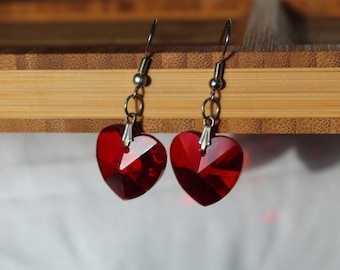 Red Glass Heart Earrings