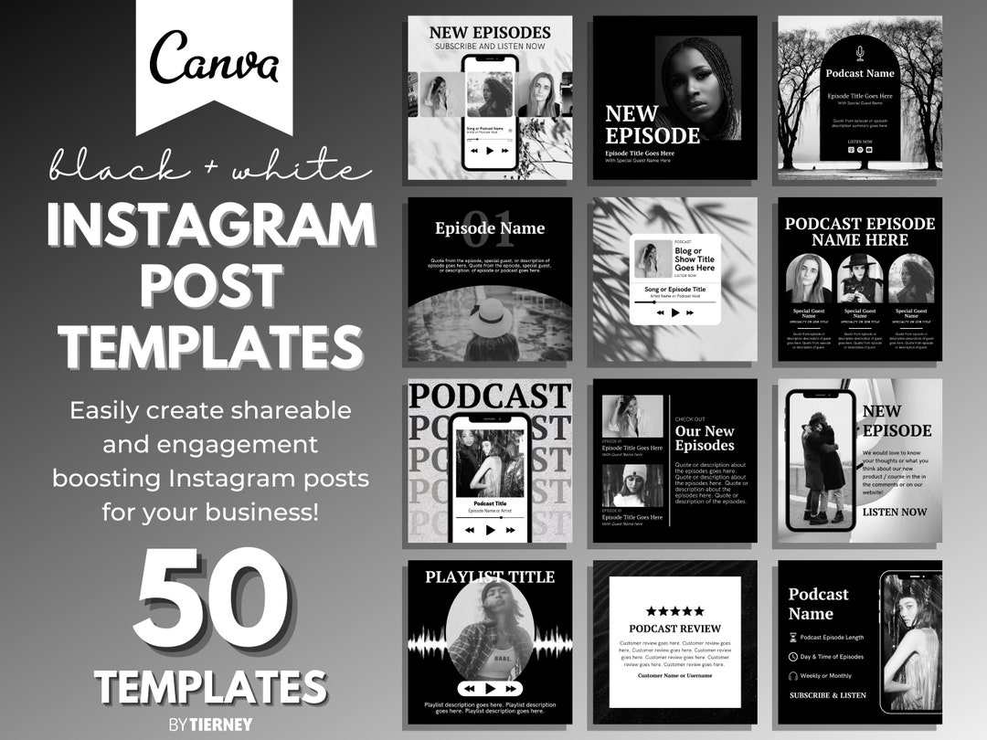 50 Black & White Instagram Post Templates for Canva | IG Template ...