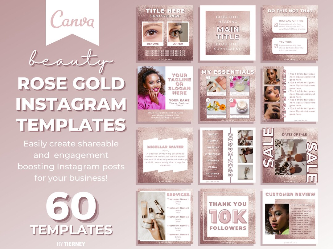 60 Rose Gold Instagram Post Templates for Canva | Marketing Branding ...