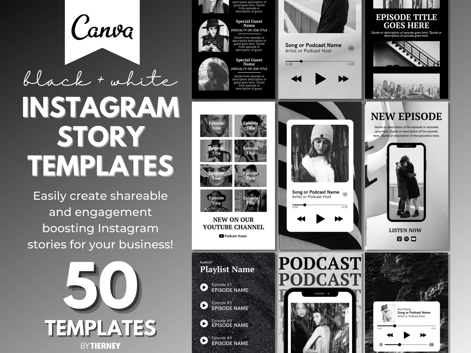 50 Black & White Instagram Story Templates for Canva IG - Etsy