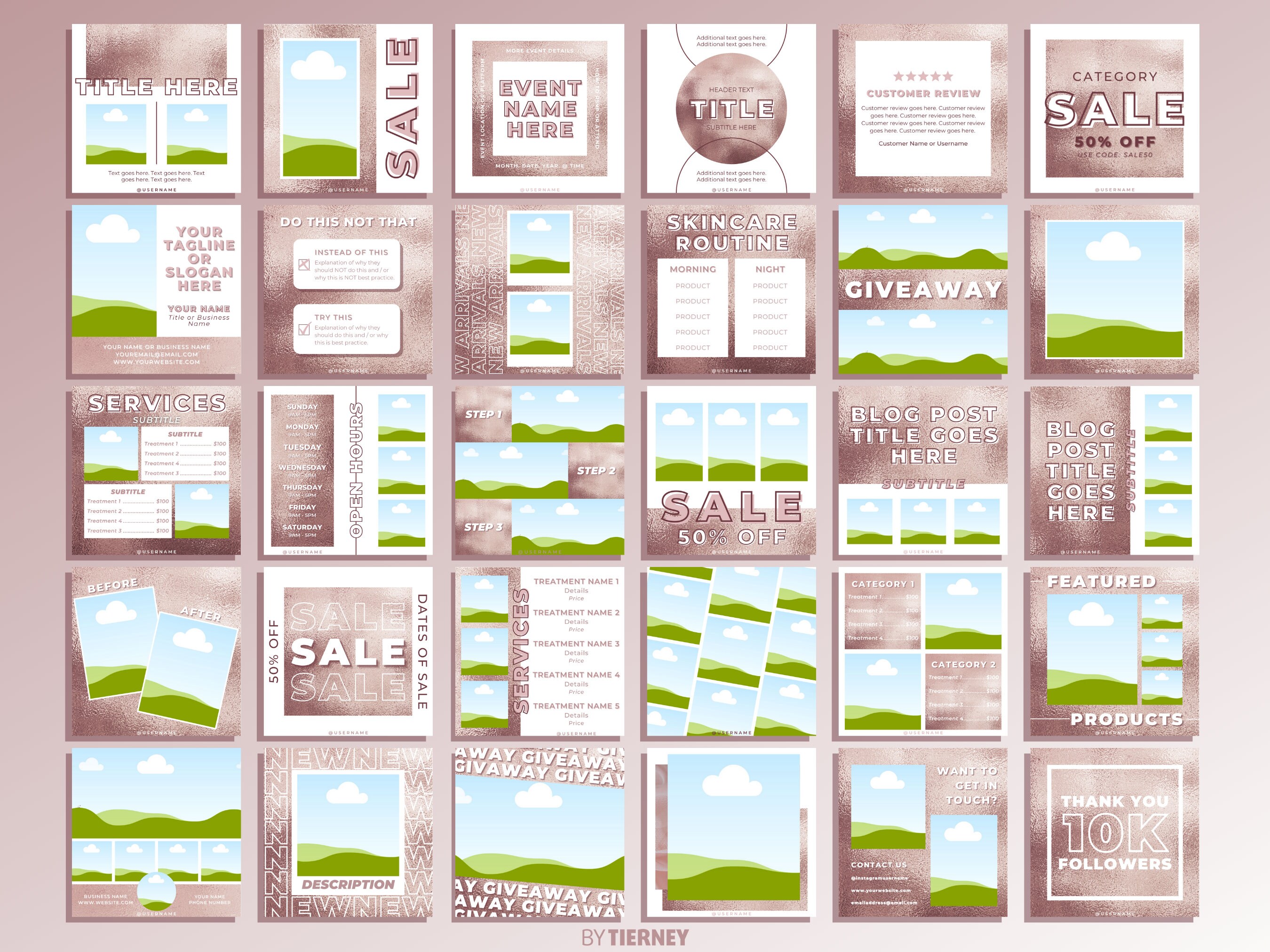 60 Rose Gold Instagram Post Templates for Canva | Marketing Branding ...