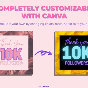 May include: Two social media graphics with a pink and purple "Thank You 10K Followers" design on a floral background and a blue and purple "thank you 10K FOLLOWERS" design on a yellow floral background.