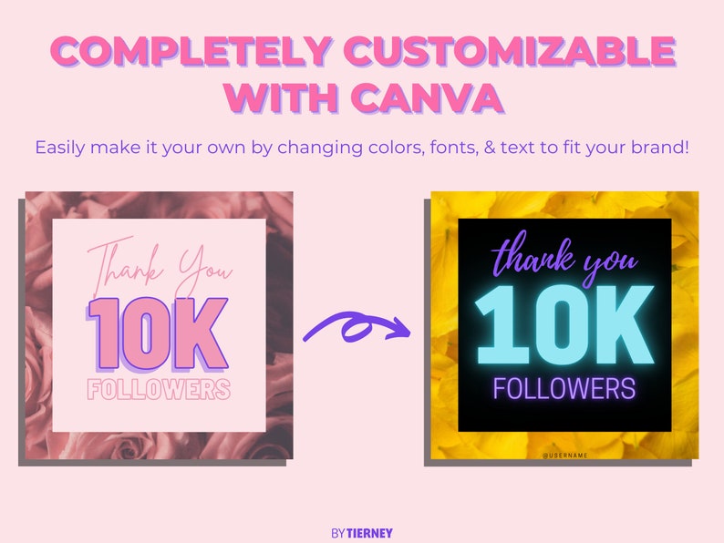 May include: Two social media graphics with a pink and purple "Thank You 10K Followers" design on a floral background and a blue and purple "thank you 10K FOLLOWERS" design on a yellow floral background.