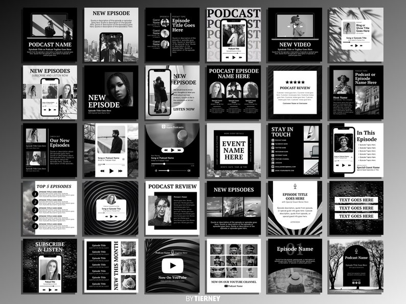 50 Black & White Instagram Post Templates for Canva IG Template Bundle