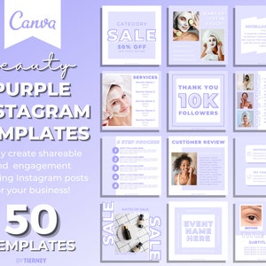 50 Purple Instagram Post Templates for Canva | Marketing Branding Kit | IG Engagement Booster | Colorful Social Media | Beauty Blog Bundle