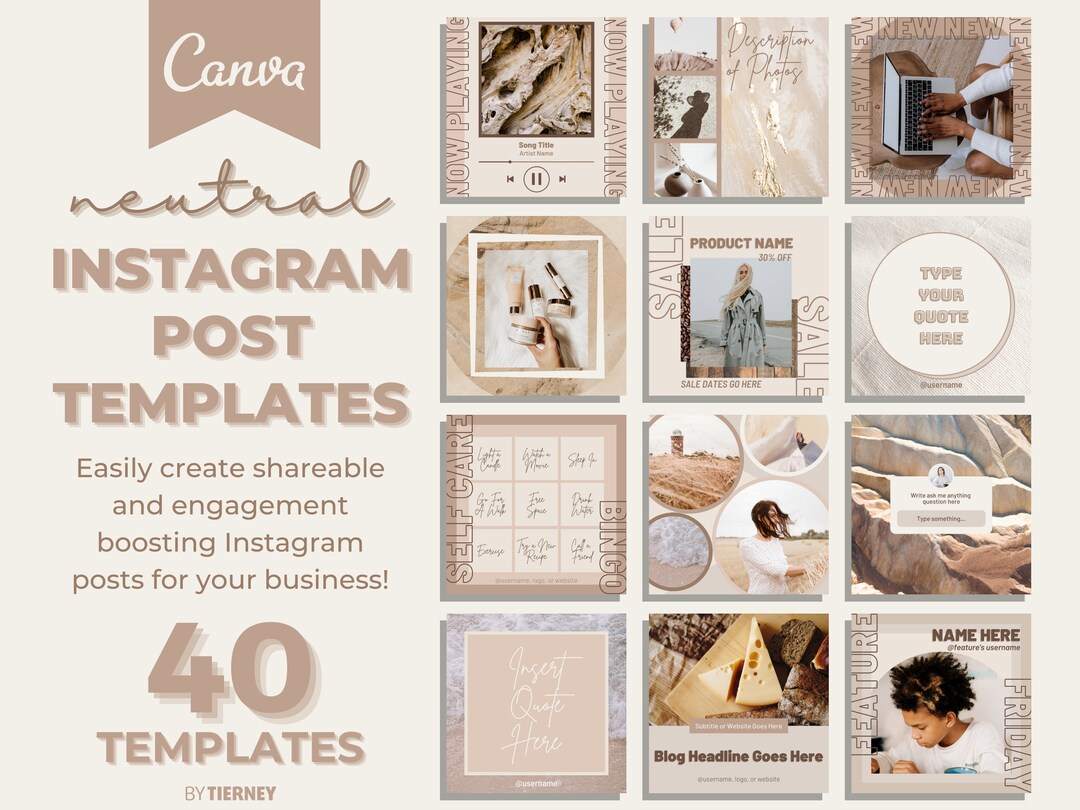 40 Neutral Instagram Templates for Canva | IG Template Bundle | Minimal ...