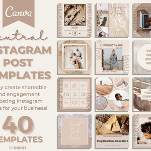 40 Neutral Instagram Templates for Canva | IG Template Bundle | Minimal Social Media Templates | Marketing Templates | Instagram Post