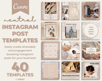 40 Neutral Instagram Templates for Canva | IG Template Bundle | Minimal Social Media Templates | Marketing Templates | Instagram Post