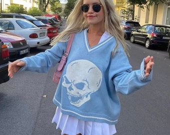 hcw blue skull sweater