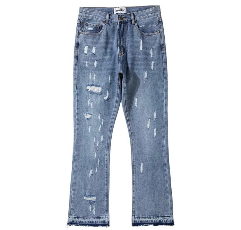 Mens Ripped Loose Fit Jeans half and half split Etsy