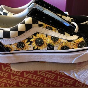 black and white checkered sunflower vans