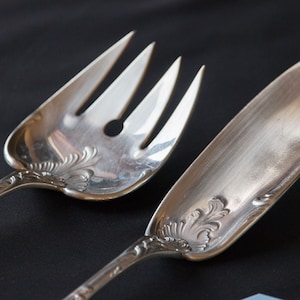 Christofle Salad and Meat Servers Vintage French Style Set of 2 From Paris France Fish Server Peony Pattern