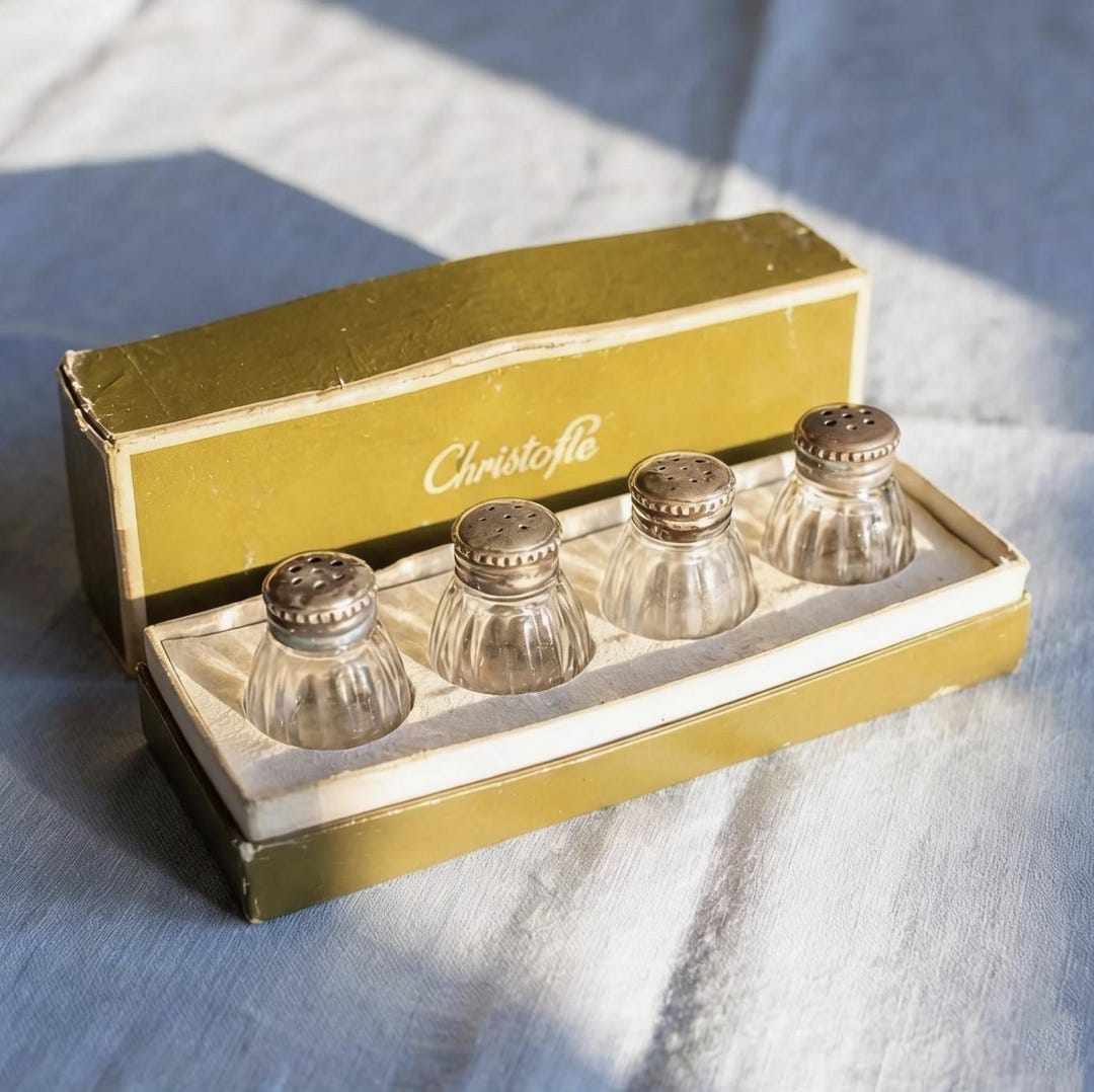 【クリストフル　ソルト&ペッパー】 Christofle Silver & Glass Salt and Pepper Shakers - Set of 4