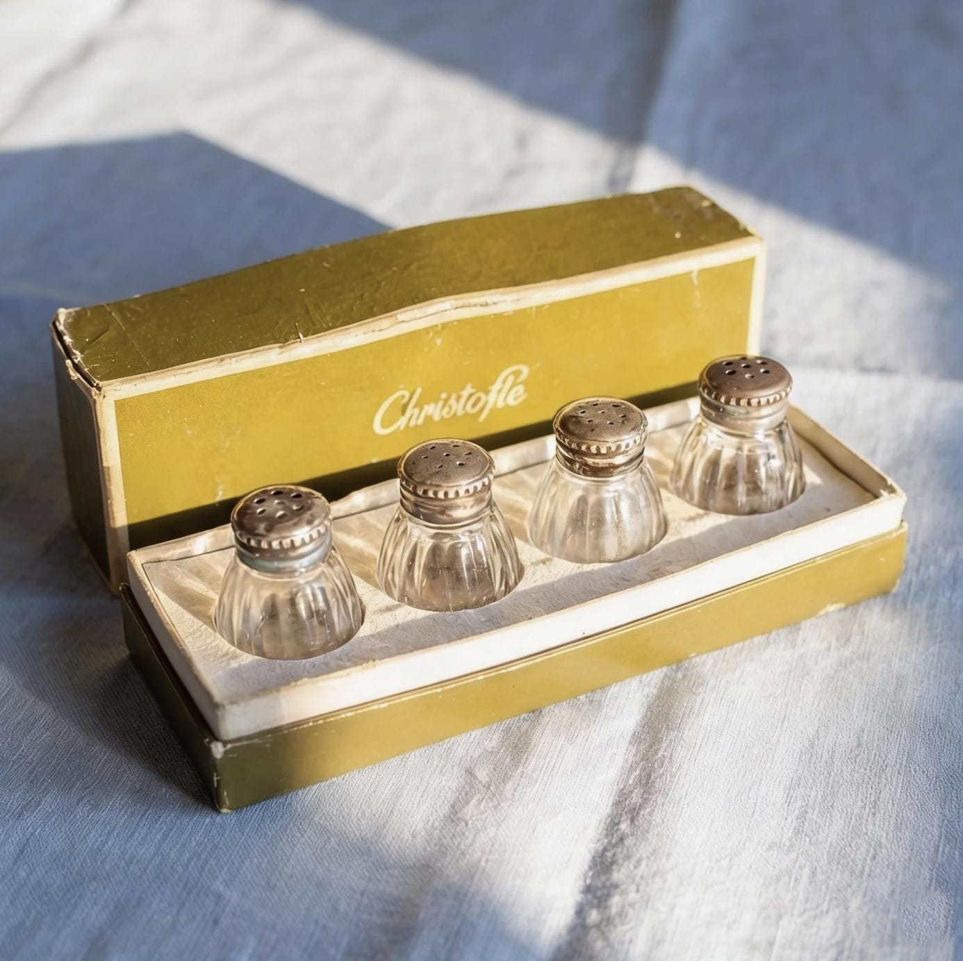 Christofle Silver & Glass Salt and Pepper Shakers - Set of 4