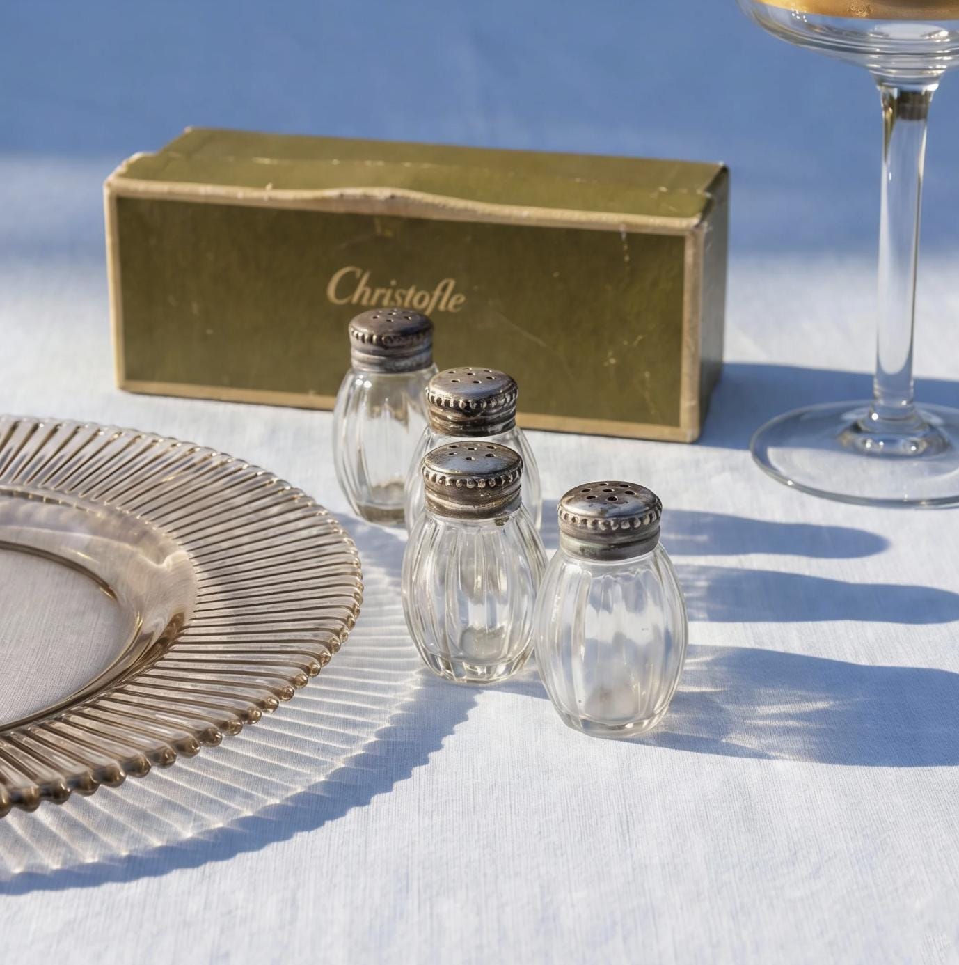 Christofle Silver & Glass Salt and Pepper Shakers - Set of 4
