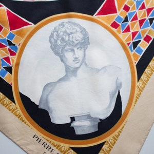 Balmain Vintage Silk Scarf prints of Statues and geometric prints comes from Paris France Pierre Balmain