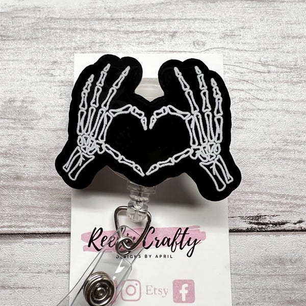 Skeleton Heart Hands Funny Nurse Badge Reel, Sarcastic badge holder for keys, Sassy ID Holder, Healthcare Worker Gift, Cute Health Badge