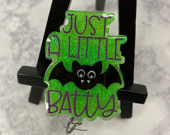 Just a Little Batty Nurse Badge Reel Health Care Medical Professional Funny Green Halloween ID Holder Teacher OT PT Technician Name Holder