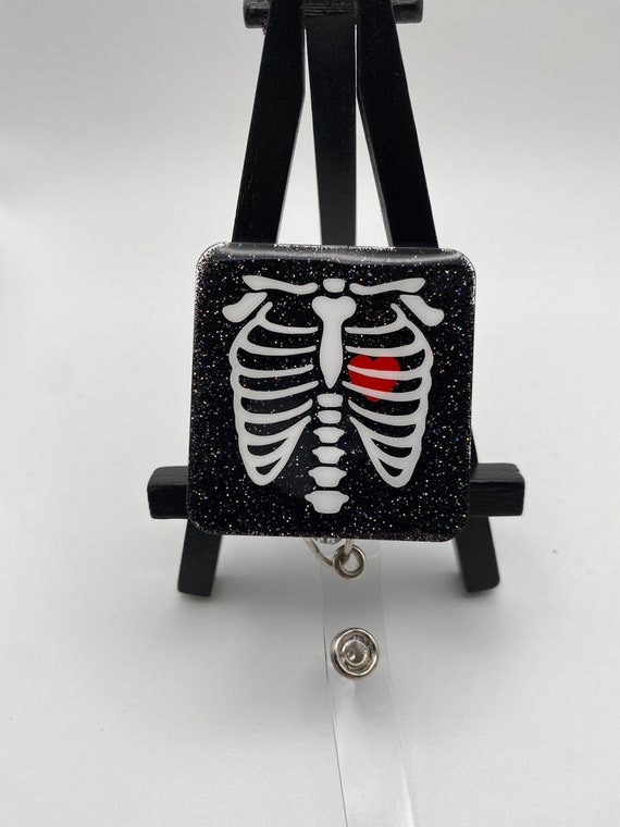 X-ray Badge Reel X-ray Tech Health Care Medical Professional Black  Radiology Cute Custom Personalized Handmade Heart Scan Ribcage