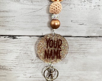 Personalized Beaded Lanyard: Happy Face Teacher ID Badge Holder